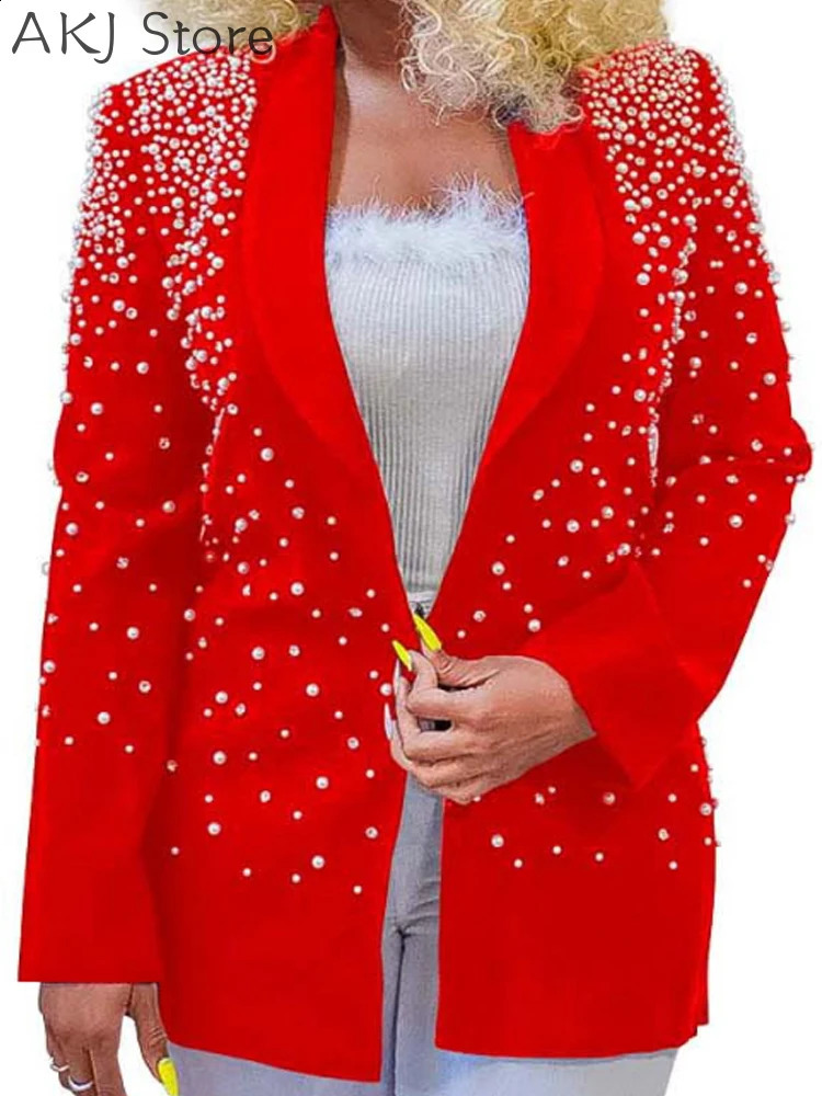 Women Elegant Long Sleeve Beaded Work Blazer Coat 240813