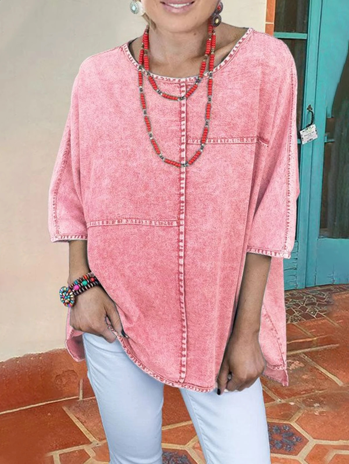 Womens Plus Size Denim Shirts Spring Fashion Half Sleeve Spliced Elegant Shirt Blouse Woven Cotton Shirt Chemise Blusas Tops 240812