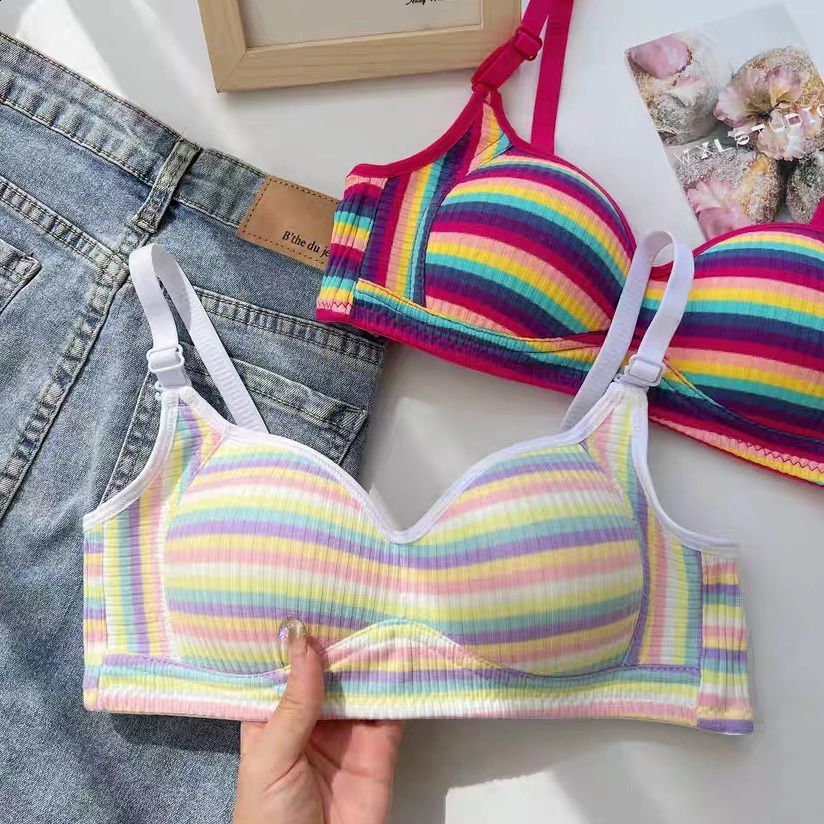 Sexy Bra for Women Tops Dopamine Rainbow Seamless Bra Steel Ring Free Underwear Lingerie Bralette 240812