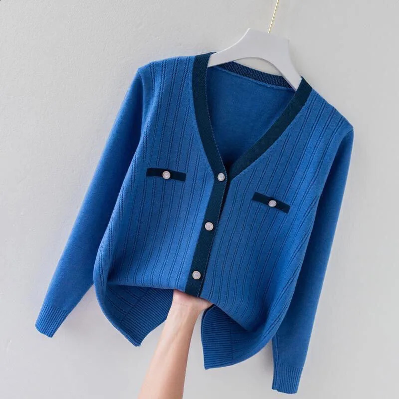 Womens clothing fashion casual Vneck sweater spring and winter comparison cardigan wool office womens long sleeved soft comfortable top 240812