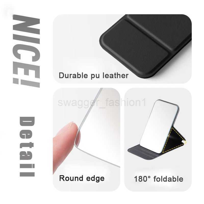 Mini Folding Portable Mirror for Women Men High-quality Portable PU Leather Small Mirror Solid Color Makeup MirrorXJ240813
