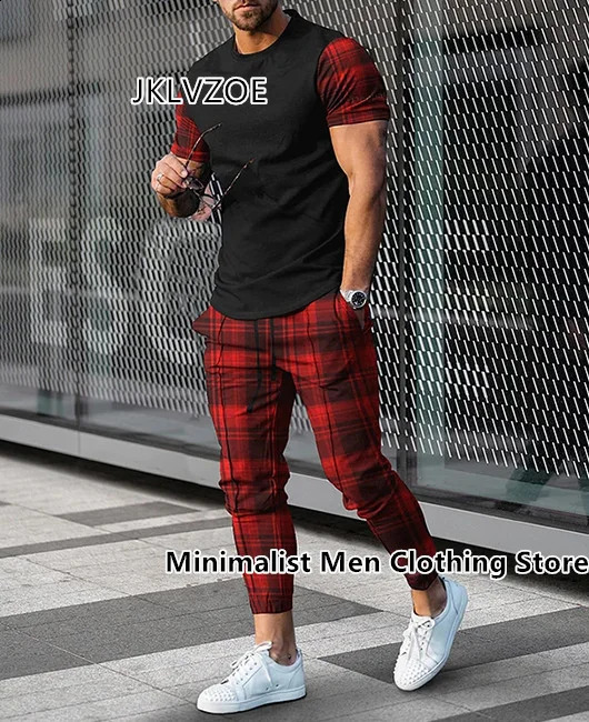 Men Fashion Short Sleeve T-shirt Trousers Sets Vintage 3D Print Oversize Tracksuit Two Piece Sportwear Suit Outfit Clothes 240813