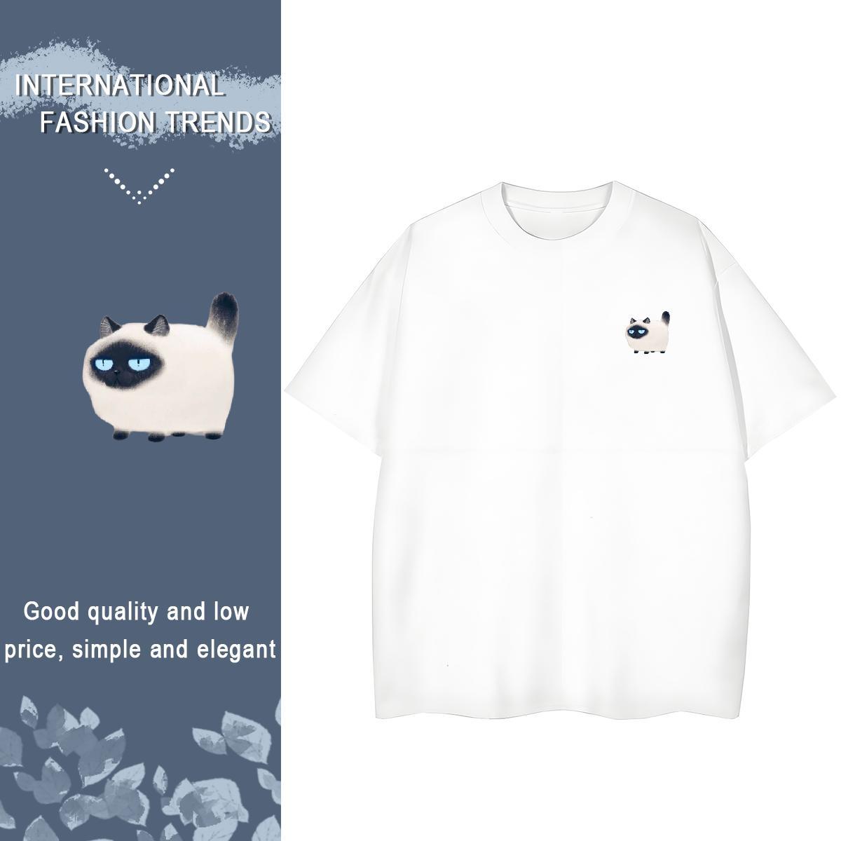 Man T Shirts 100% Cotton 230g cat Sport Crew Neck Anime Tshirt for Man Woman Fashion Classic Clothes