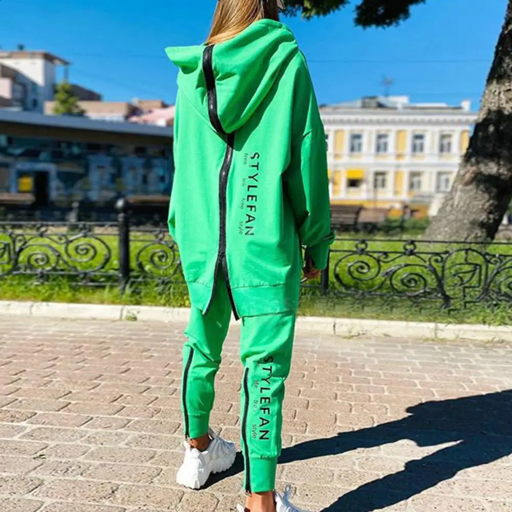 Tracksuit Women Two Piece Set Loose Back Zipper Long Hoodies Pants Set Autumn Thin Sportswear Female Pullover Streetwear Joggers 240809