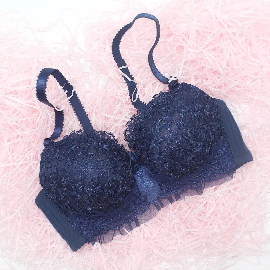 Sexy French Korean Bra Set Lace Gather Underwear Thin 34 Cup Adjustable Push Up Big Size 70-85 AB White Lingerie Sets 240812