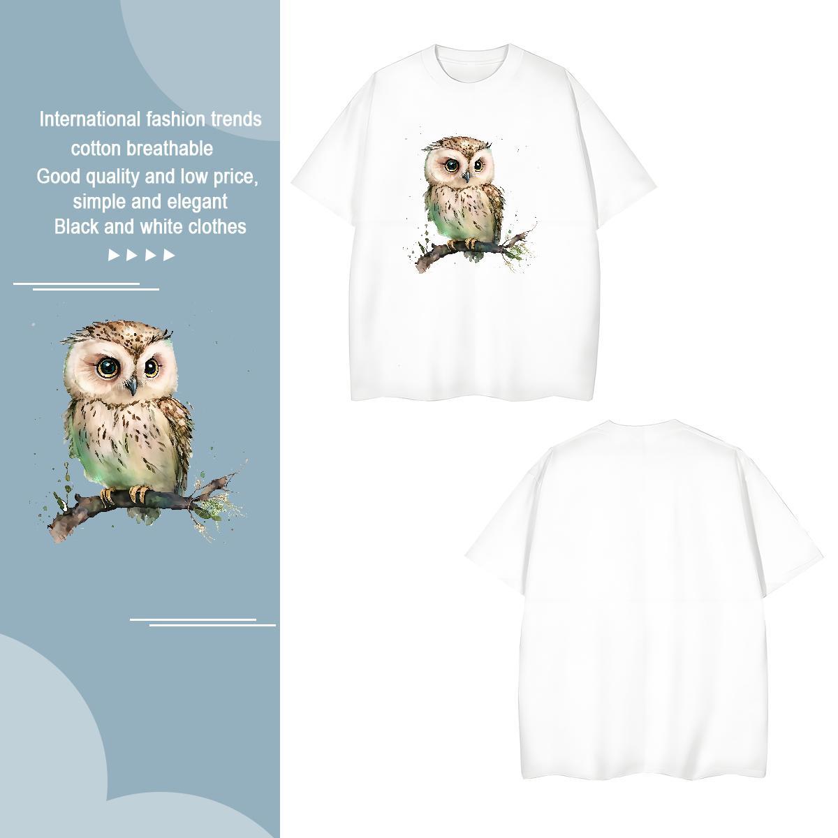 Classic T Shirt For Man Owl O-Neck Short Sleeve Sport Customized 230g Cotton Tshirts Fashion Casual Tops