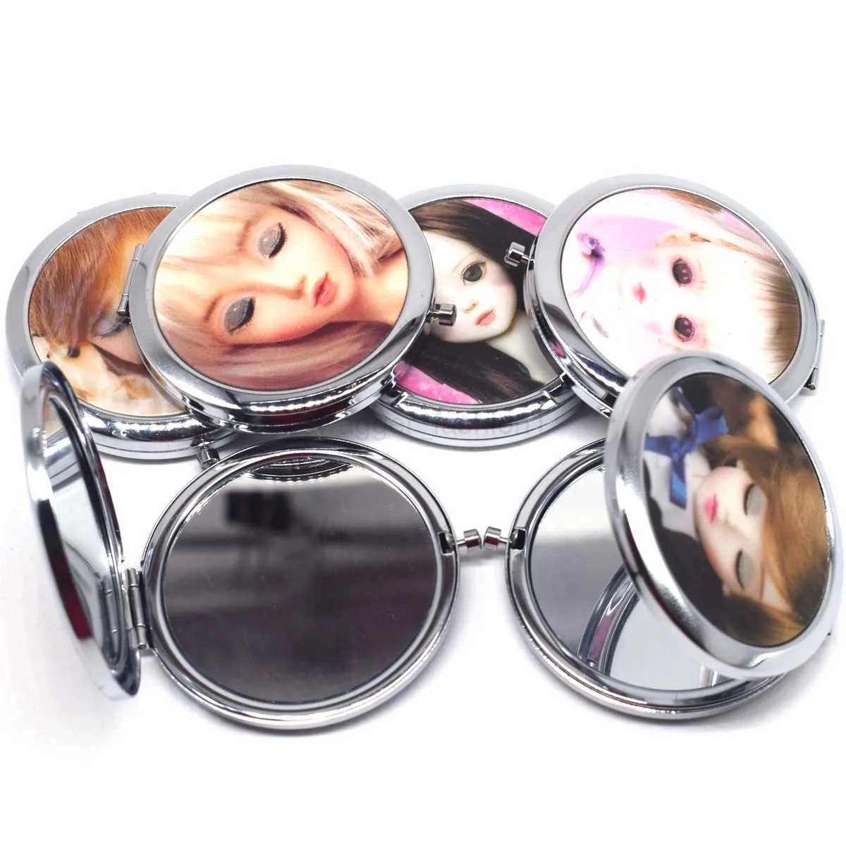 Cute Doll Mini Pocket Makeup Mirror Cosmetic Compact Portable Mirrors Dual Sides Stainless Steel Cosmetic Makeup MirrorsXJ240813