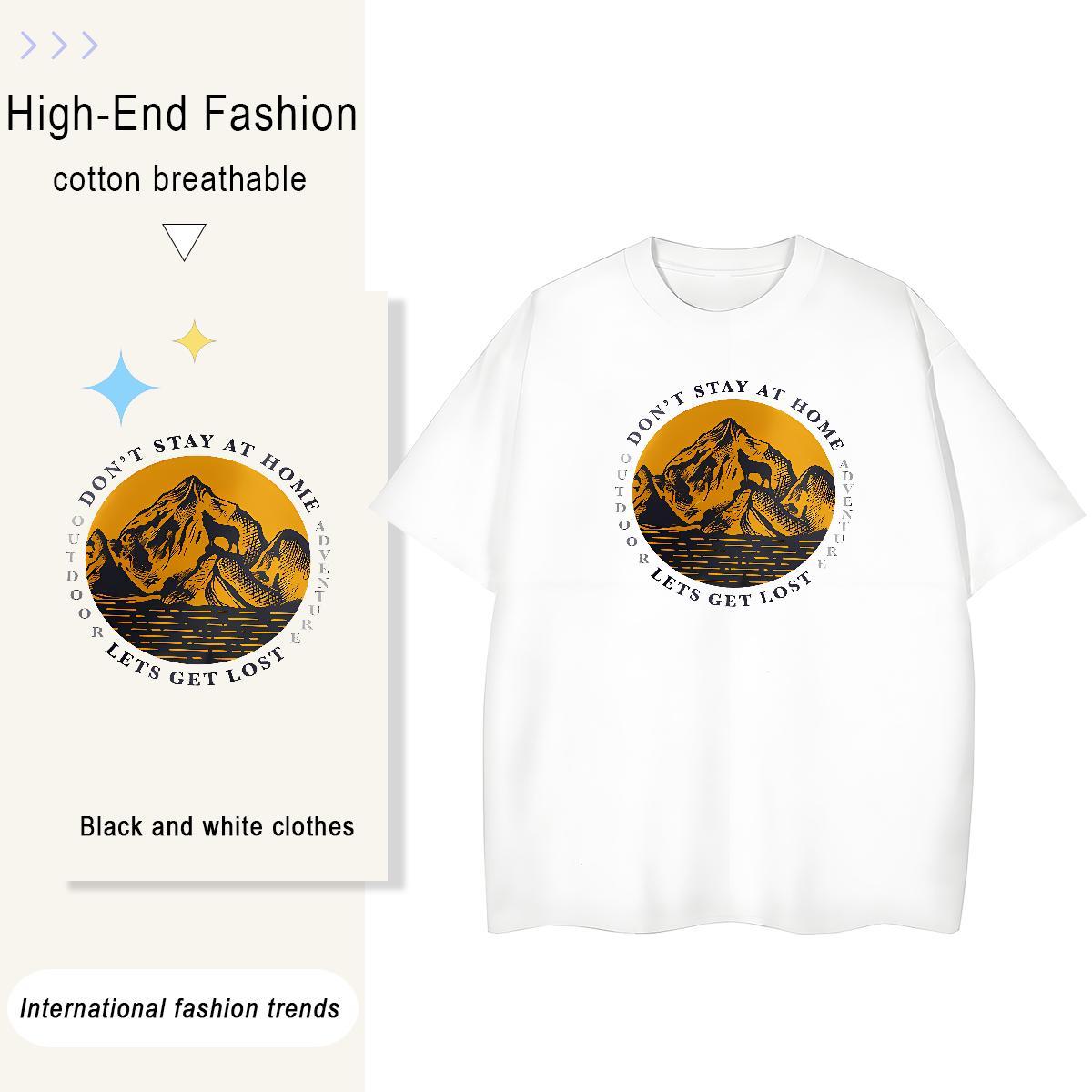 Popular Men Tees Street Casual 100% Cotton 230g DIY Pure Cotton mountains T shirt Fashion New Wear