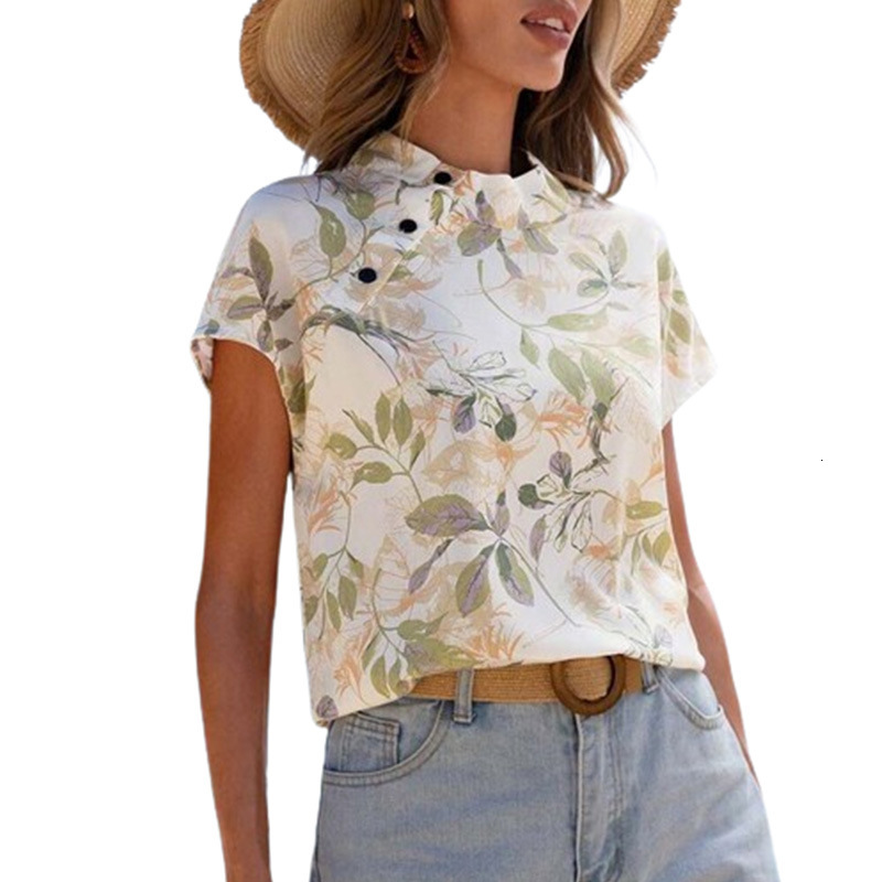 Temu's new summer casual leaf print Chinese style shirt for women