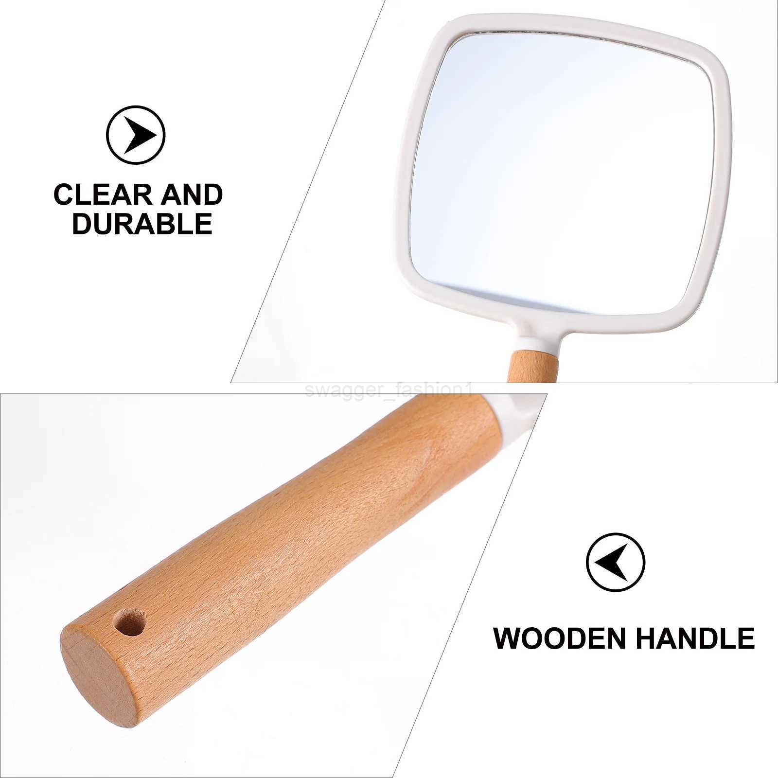 Makeup Mirror Wooden Handle Handheld Cosmetic Mirror Heart Shape Fan Shape Mirror Round Square Mirror Salon Makeup MirrorXJ240813
