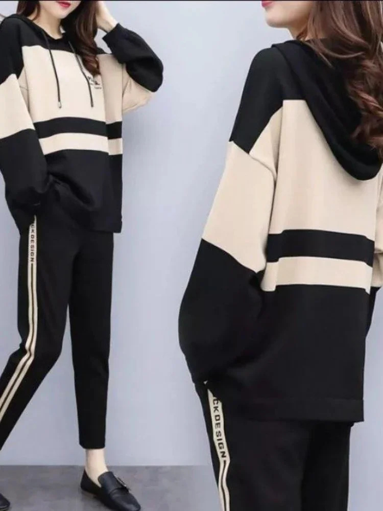 Autumn Winter 2 Piece Set Tracksuit Women Sportwear Hoodies Pullover Sweatshirts Pants Warm Outfits Sport Clothes Training Suit 240809