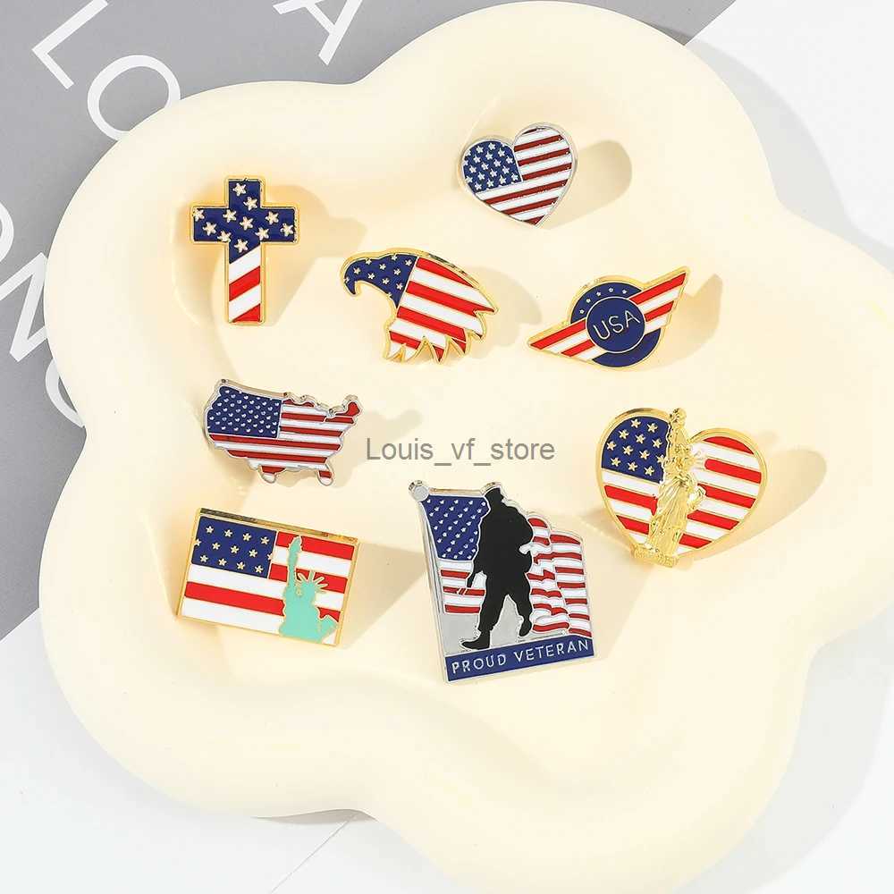 Pins Brooches US Flag Enamel Pin Soldiers Veterans Statue of Liberty Badge Chest Bag Clothing Collar H240813
