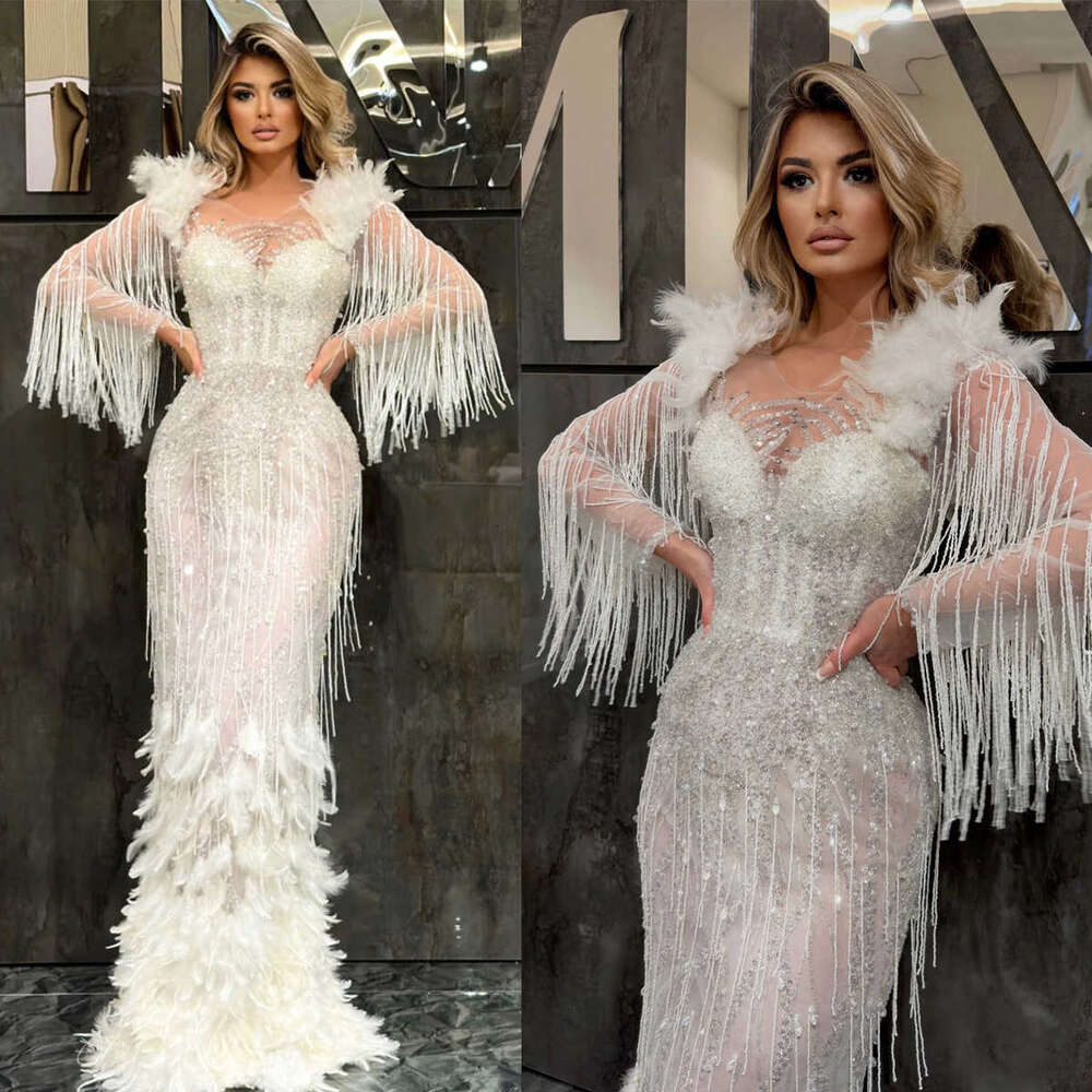 Sparkg Sheath Gown Wedding Dresses Feathers Crystals Sequined Lace Bridal Gowns Big Custom Size Colour vestidos de novia