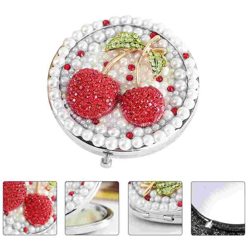 Folding Vanity Mirror for Makeup Exquisite Portable Pocket Metal Cherry-pattern Mini MirrorsXJ240813