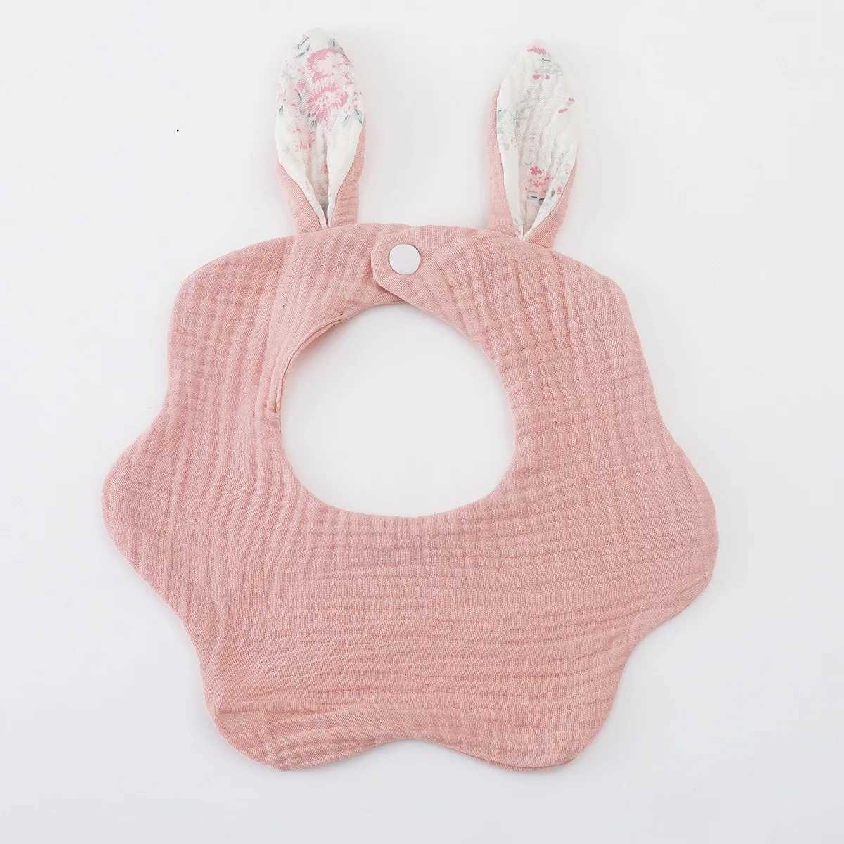 Bibs Burp Cloths New Rabbit Ears Wave Edge Cotton Gauze Baby Bibs Solid Infant Bib Newborn Soft Burp Cloths for Boy Girl Feeding Saliva TowelL4812