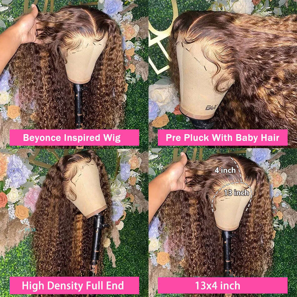 Highlight Water Wave Human Hair Highlighted Curly Front Wigs For Women Brazilian HD Lace Closure Wig Preplucked On Sale