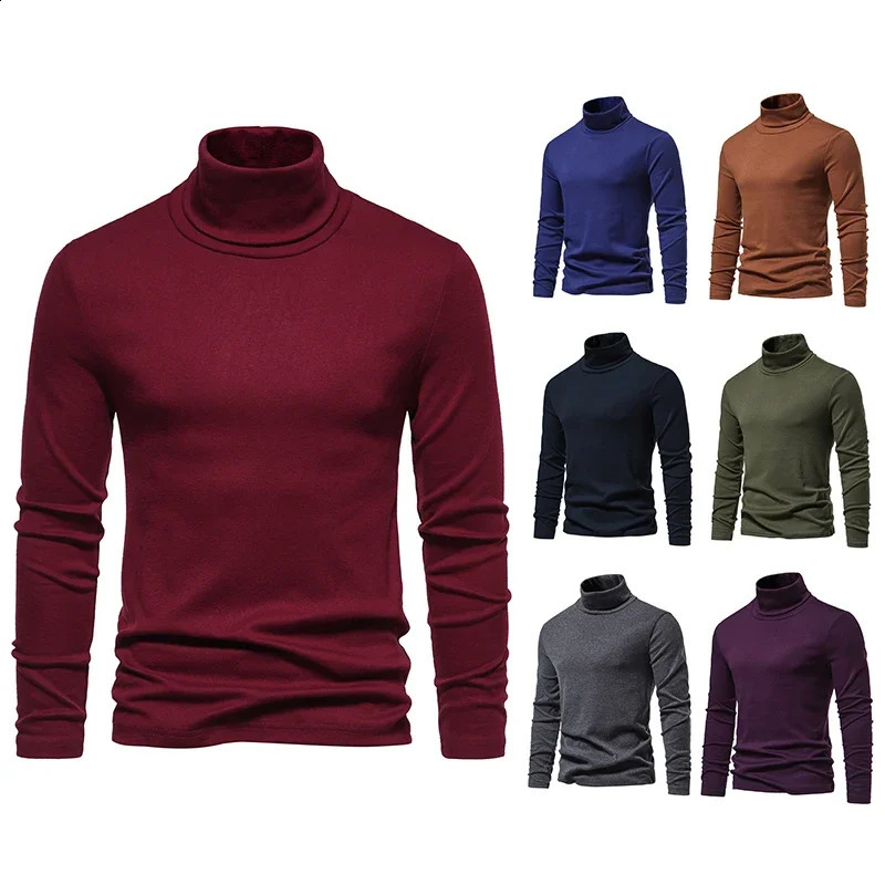 Mens ultrathin solid color turtle neck sweater winter warm knit classic casual bottom 240812