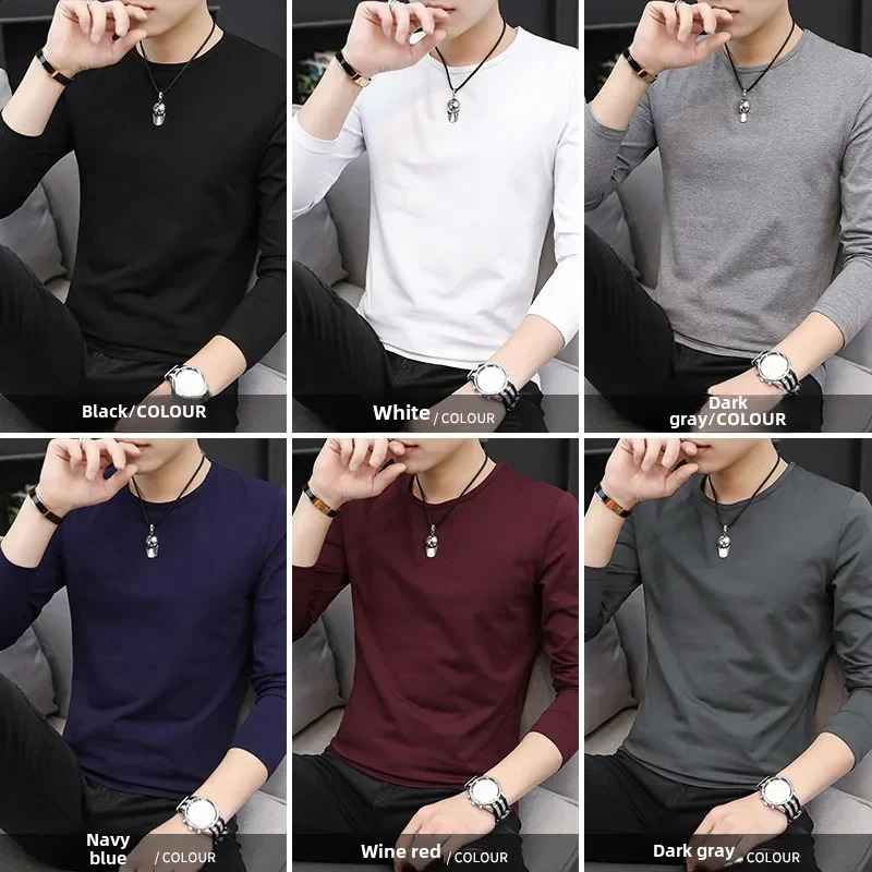 Mens Long Sleeve V-neck Base Layer T-shirt Autumn/winter White Fall Clothing Inner Autumn Collection Top Mens Trendy 240812