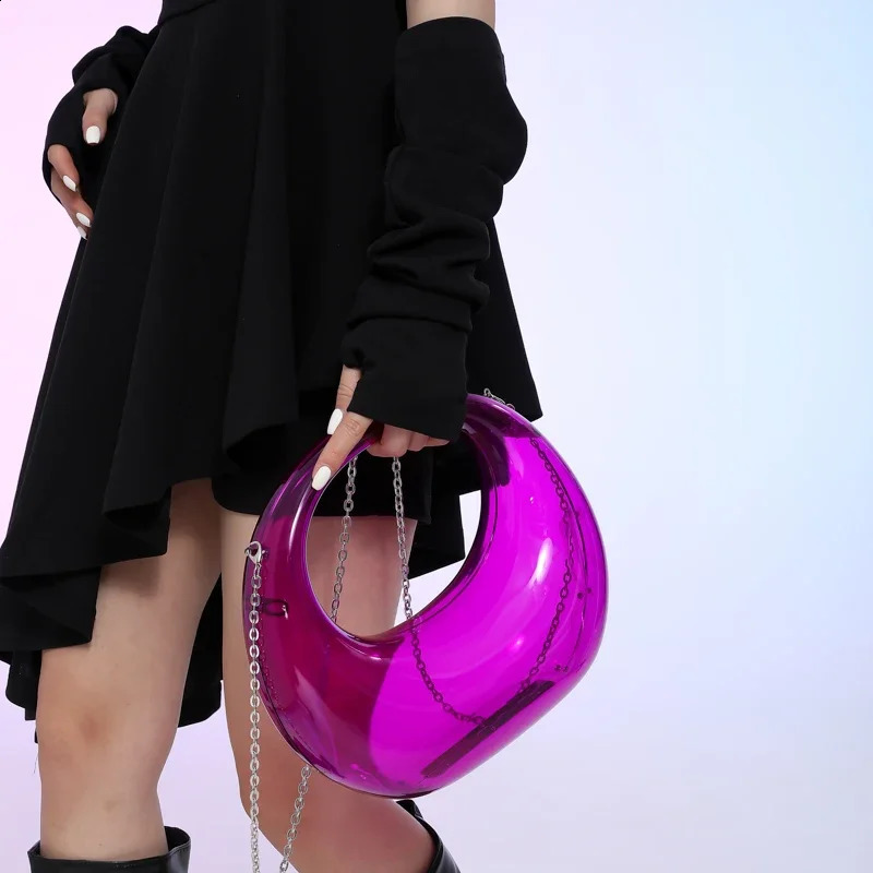 6 Color Jelly Bag For Women Fashion Round Handbag High Quality Acrylic Transparent Crossbody Female Clear Clutch Purse 240812