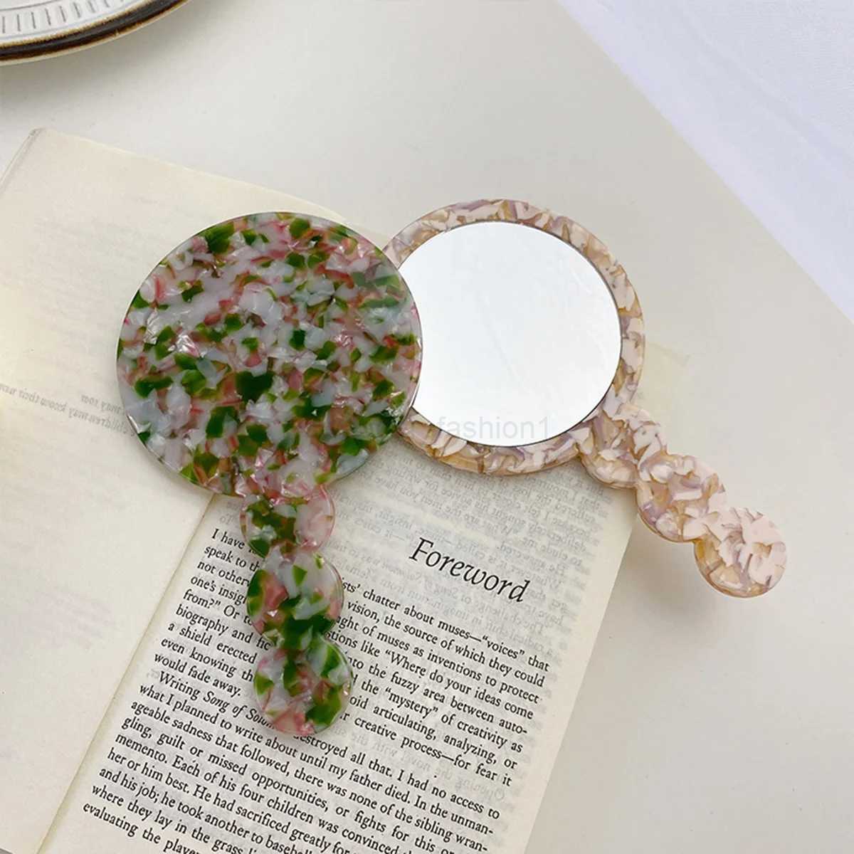 1 pc retro handle mirror multiple options round acetic acid sheet geometric mirror portable small mirror with handle make upXJ240813