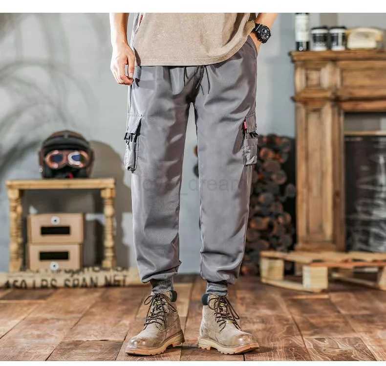 Trendy Solid Color Pants Multi Flap Pocket Mens Cargo Pants Loose Casual Outdoor Pants Mens Work Pants oversizedXJ240813
