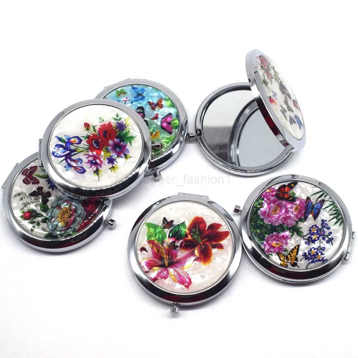 Mini Makeup Compact Pocket Mirror Flower Butterfly Bamboo Metal Portable Two-side Folding Makeup Mirror Vintage Cosmetic MirrorsXJ240813