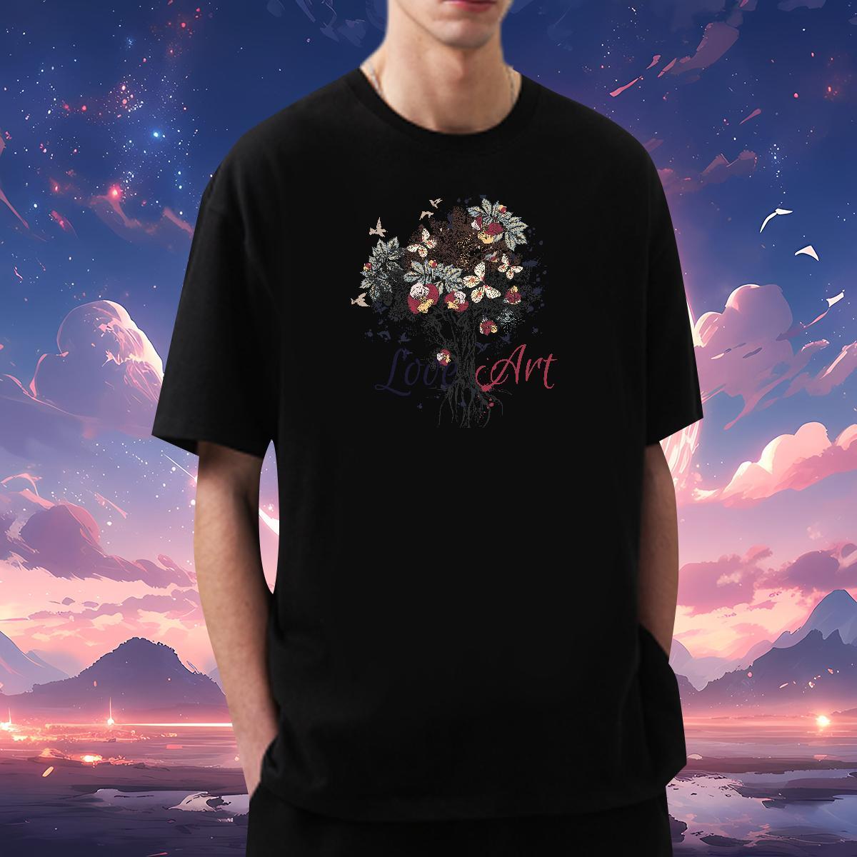 Cool tree T Shirts Men Street Casual Men Tees 230g Cotton Custom Breathable Short Sleeve Anime Tees Shirts