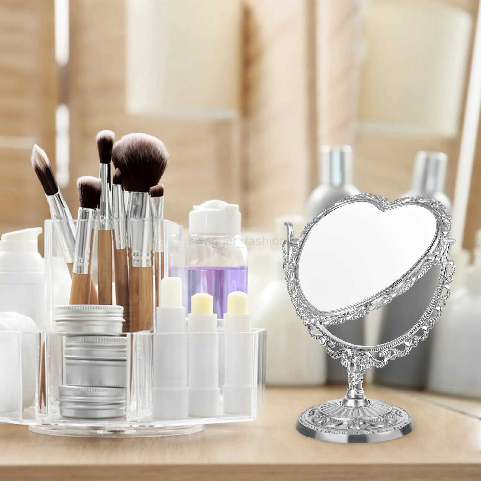 Silver Gold Retro Desk Makeup Mirror Shape Hand Mirror for Mirrors Vanity Desktop Bathroom Bedroom Acrylic Degree Makeup ToolsXJ240813