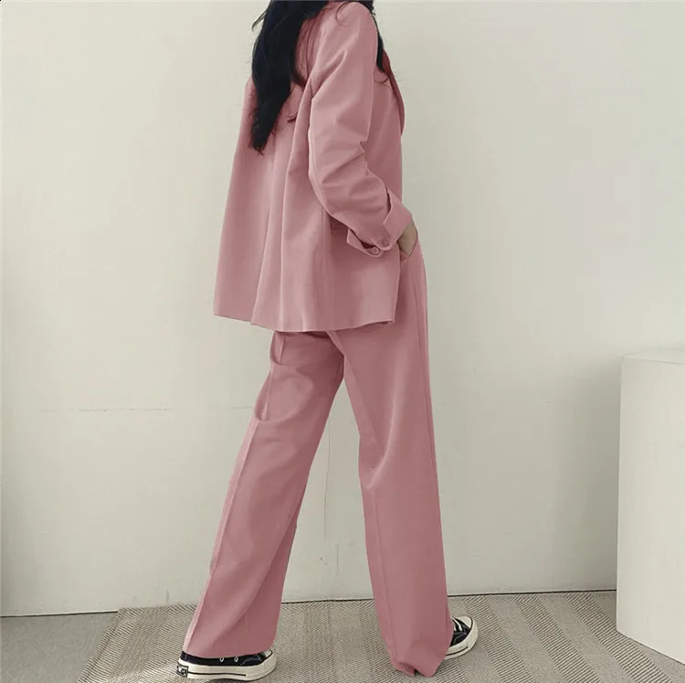 Woman Blazer Jacket Long Pants Trousers Women Set Pink Suits Office Korean Two-Piece Single Breasted Business Wear ZX-828 240813