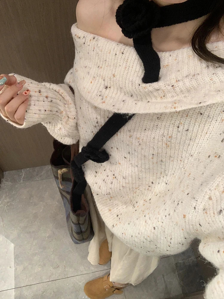 Women Apricot Pullover Knitted Sweater Harajuku 90s Aesthetic Long Sleeve Jumper Sweaters Korean Y2k 2000s Vintage Clothes 240812