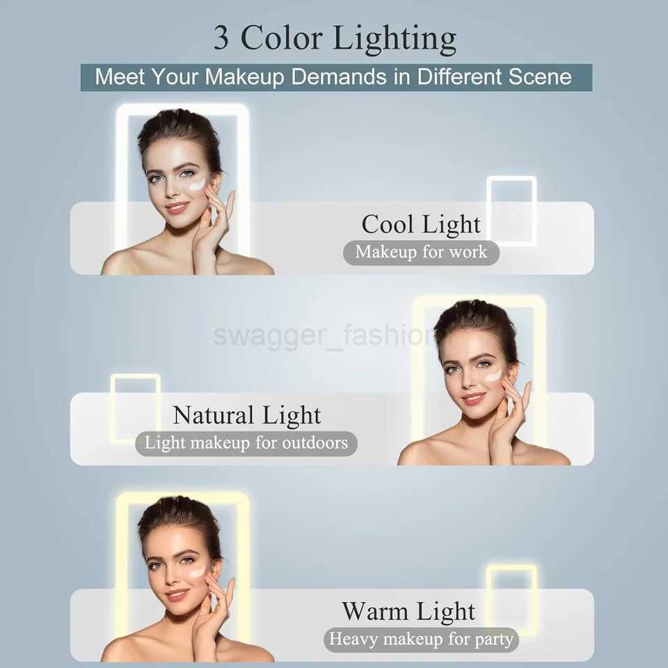 LED Foldable Travel Makeup Mirror 3 Colors Light Modes USB Rechargeable Touch Screen Portable Tabletop Cosmetic Mirror WhiteXJ240813