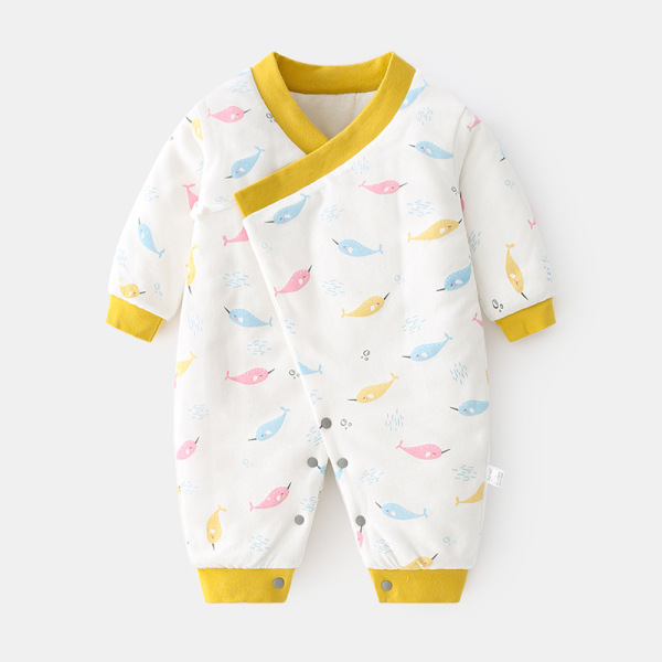 Baby cotton jumpsuit Autumn and winter baby winter monk clothes Thin cotton husky clothes for newborns plus cotton boneless butterfly clothes