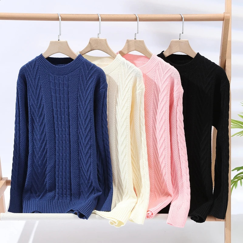 Autumn Winter Knitted Mens Casual Sweater High Quality Round Neck Twists Weaving Pink Pullover Men Fashion Warm Sweater 240812