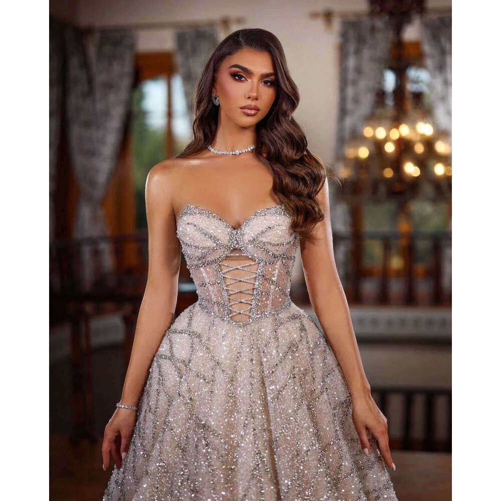 A-E Gown Wedding Dresses Crystals Sequins Lace Bridal Gowns Sleeveless Big Vestidos De Novia Custom Size Colour 6660311