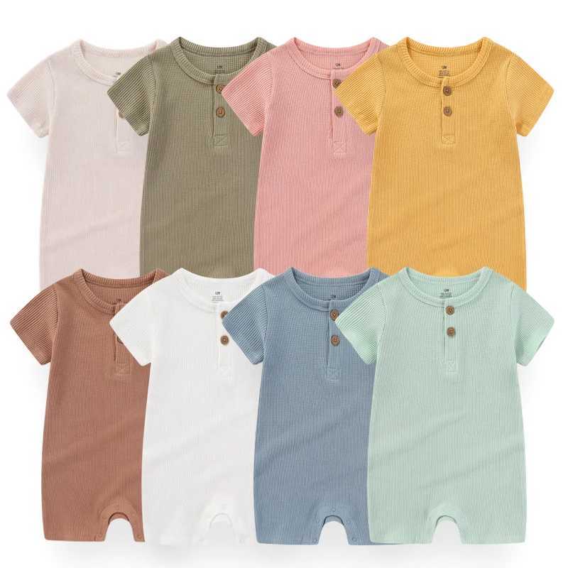 2 pieces of newborn baby girl clothing 0-24M pure cotton baby boy clothing short sleeved waffle baby jumpsuit printed cartoon baby W240812