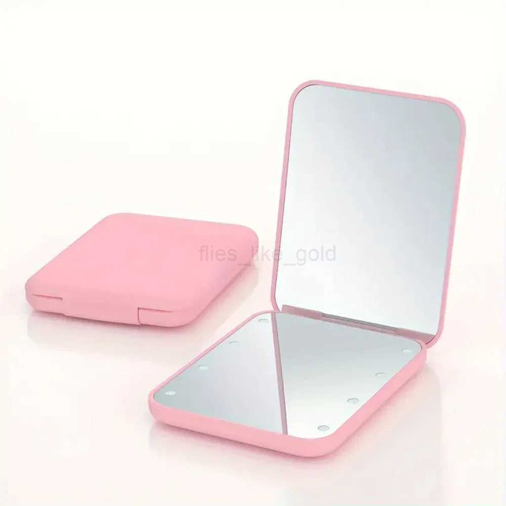 Mini Compact LED Makeup Mirror with Light 2X Pocket Size Portable Travel Pink Black Foldable Makeup Mirror W240813