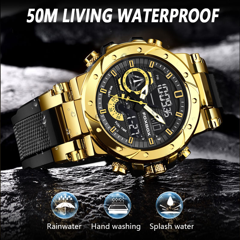 LIGE Dual Display New Men's Waterproof Multi functional Watch Outdoor Sports Alarm Clock Night Light Electronic Watch