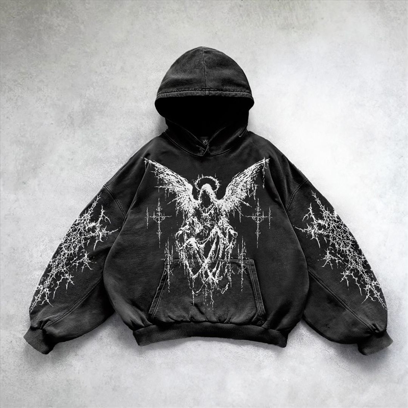 Gothic High Street Oversized Loose sweatshirt hoodie 2024 Harajuku couple hoodie Y2k mens and womens hoodies240812