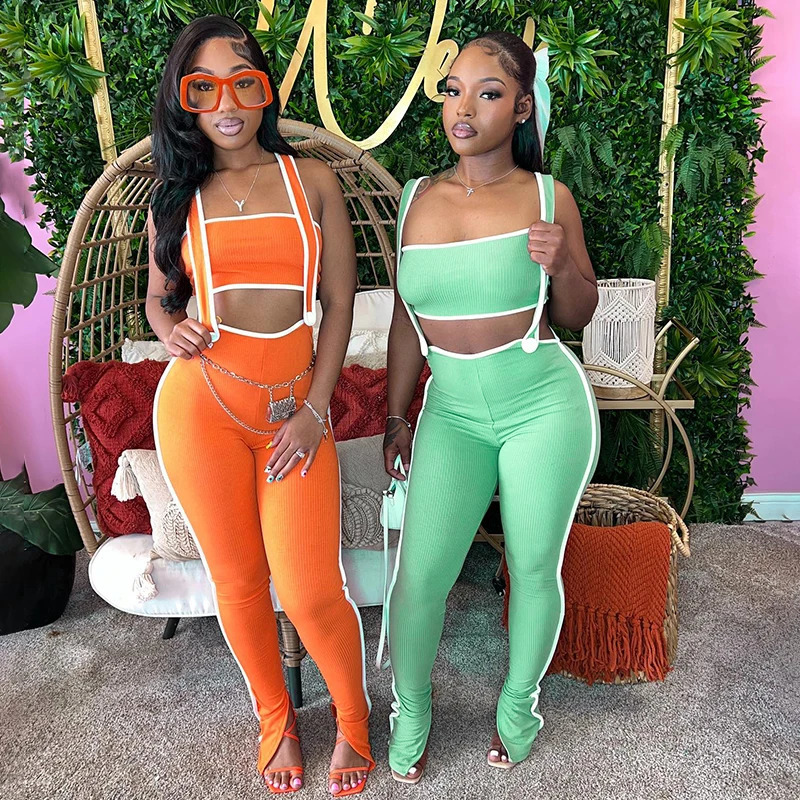 BULIDINGB Y2K Summer Skinny Candy Pants Two Piece Sets Women Camisole Backless TubeSlit Pencil Pants Outfits Streetwear 202 240813