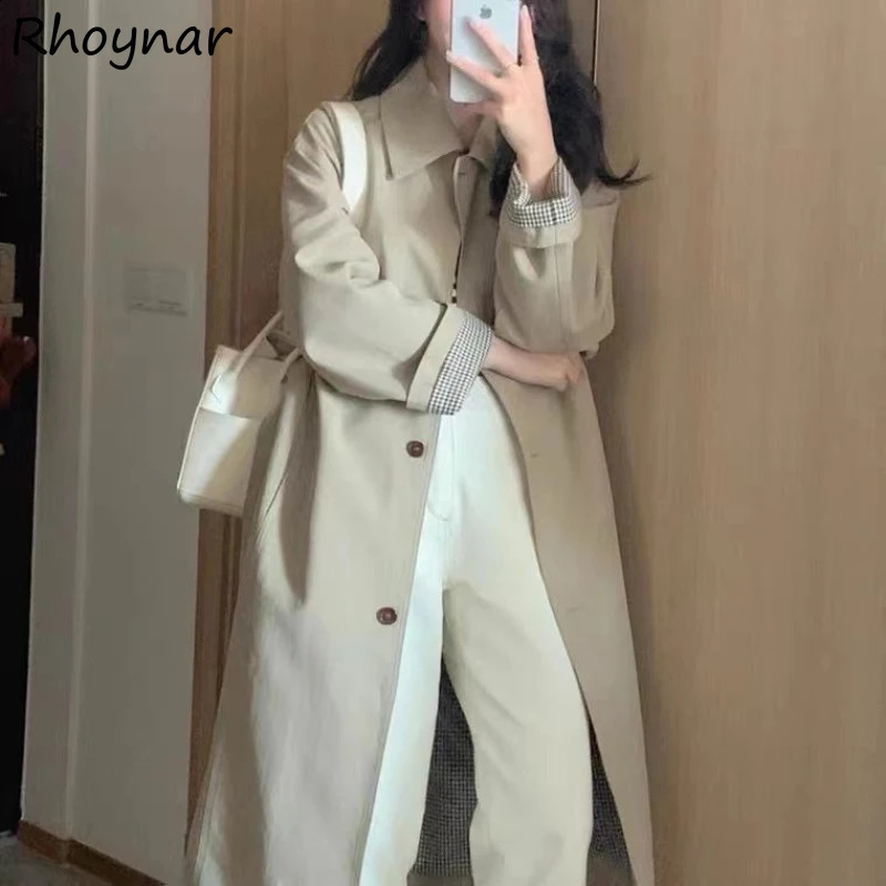 Trench Women Elegant Fashion Casual Outerwear Autumn Single Breasted Turn Down Collar Long Sleeve Pockets Sashes Street BF 240813