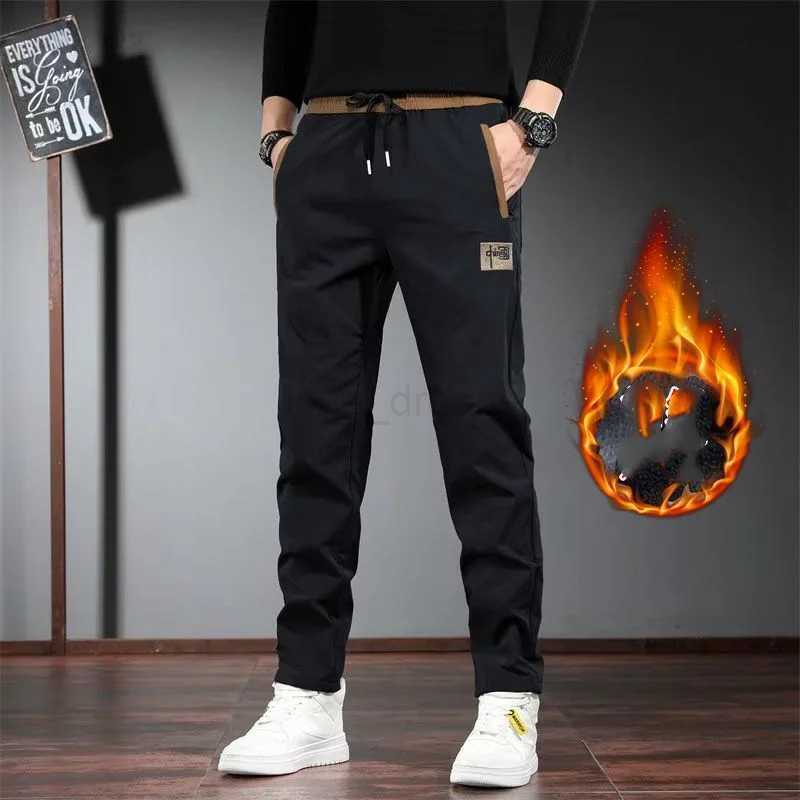 2023 New Mens Clothing Trousers Harem Drawstring Mid Waist Slim Autumn Winter Thick Classic Casual Business Solid Color PantsXJ240813