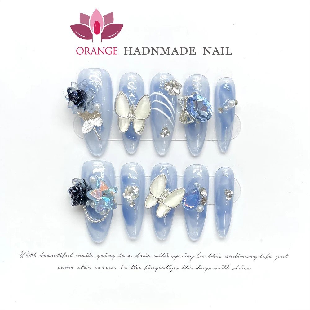 Handmade Press On nails Reusable Decoration Stiletto Fake Nails Full Cover Artificial Manicuree Wearable Orange Nails Store 240810