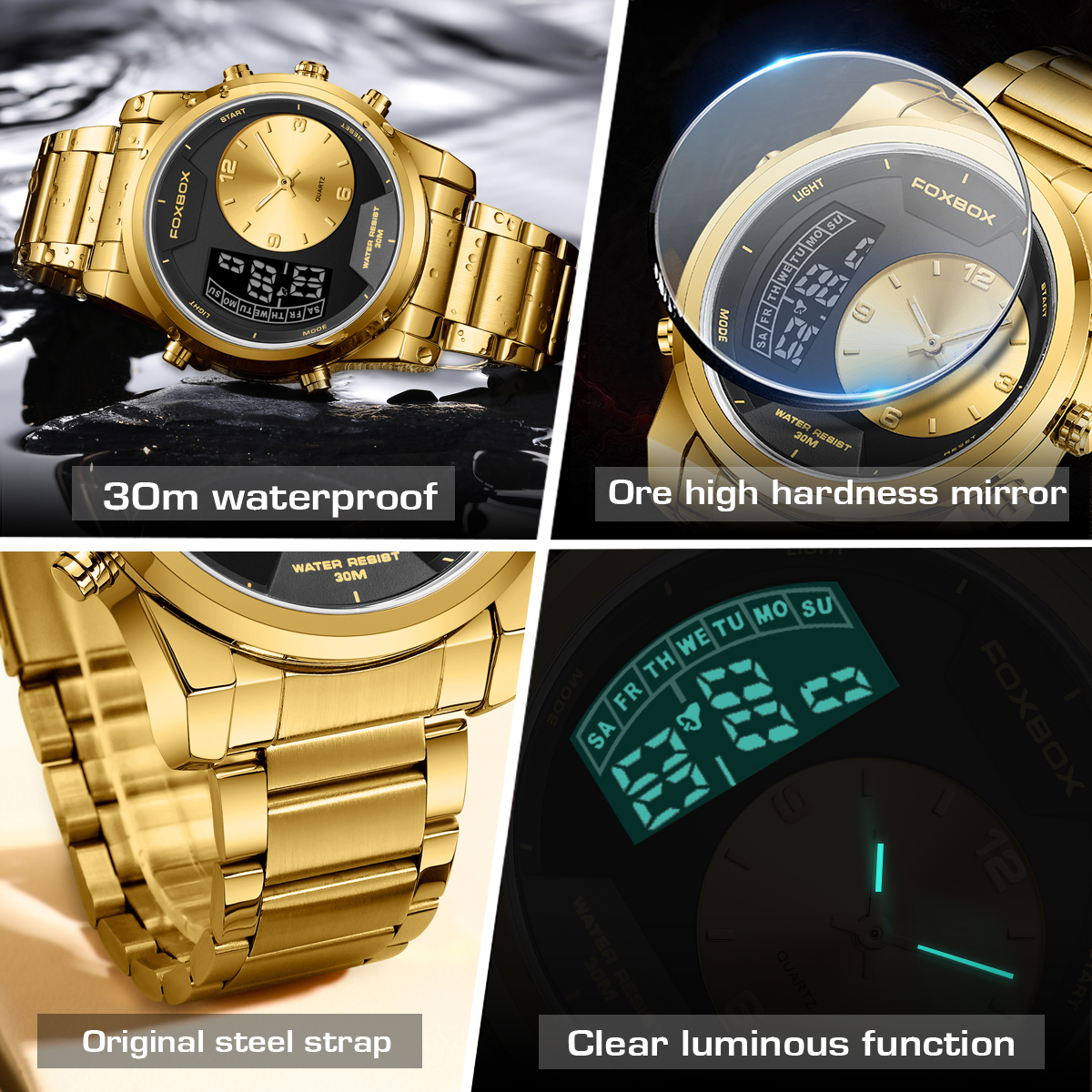 LIGE Outdoor Sports Men's Waterproof Night Light Dual Display Electronic Watch Men's Multi functional Alarm Clock Fashion Watch