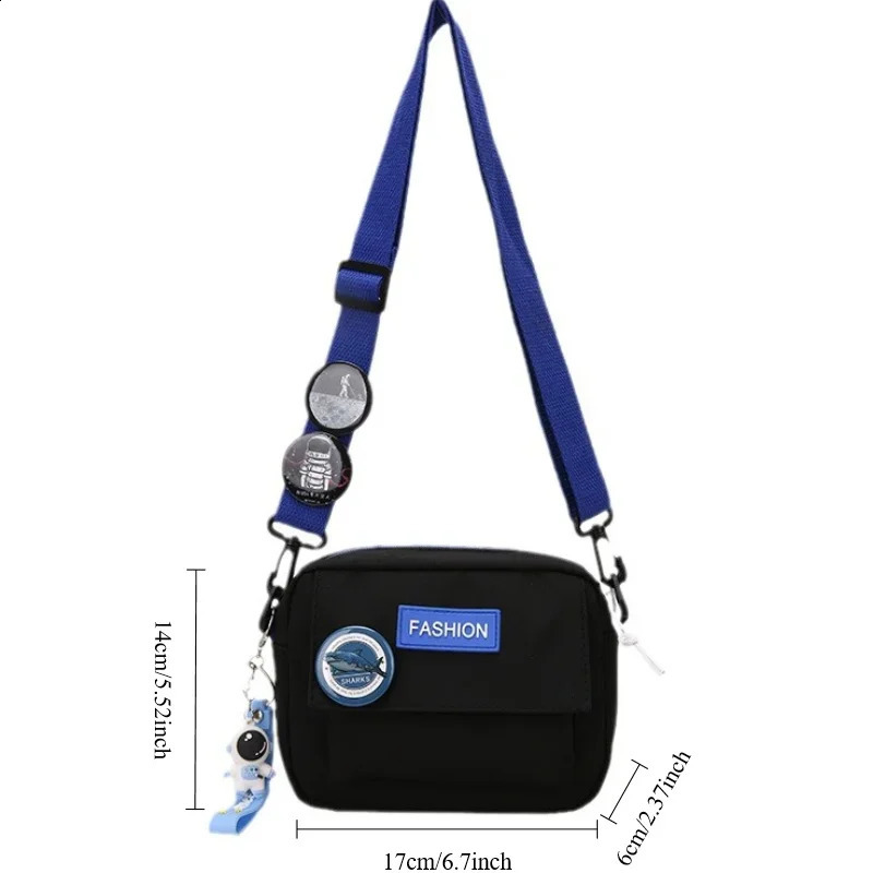 Japanese style Versatile solid color nylon shoulder bag womens space element cross body mens student neutral mini square 240813