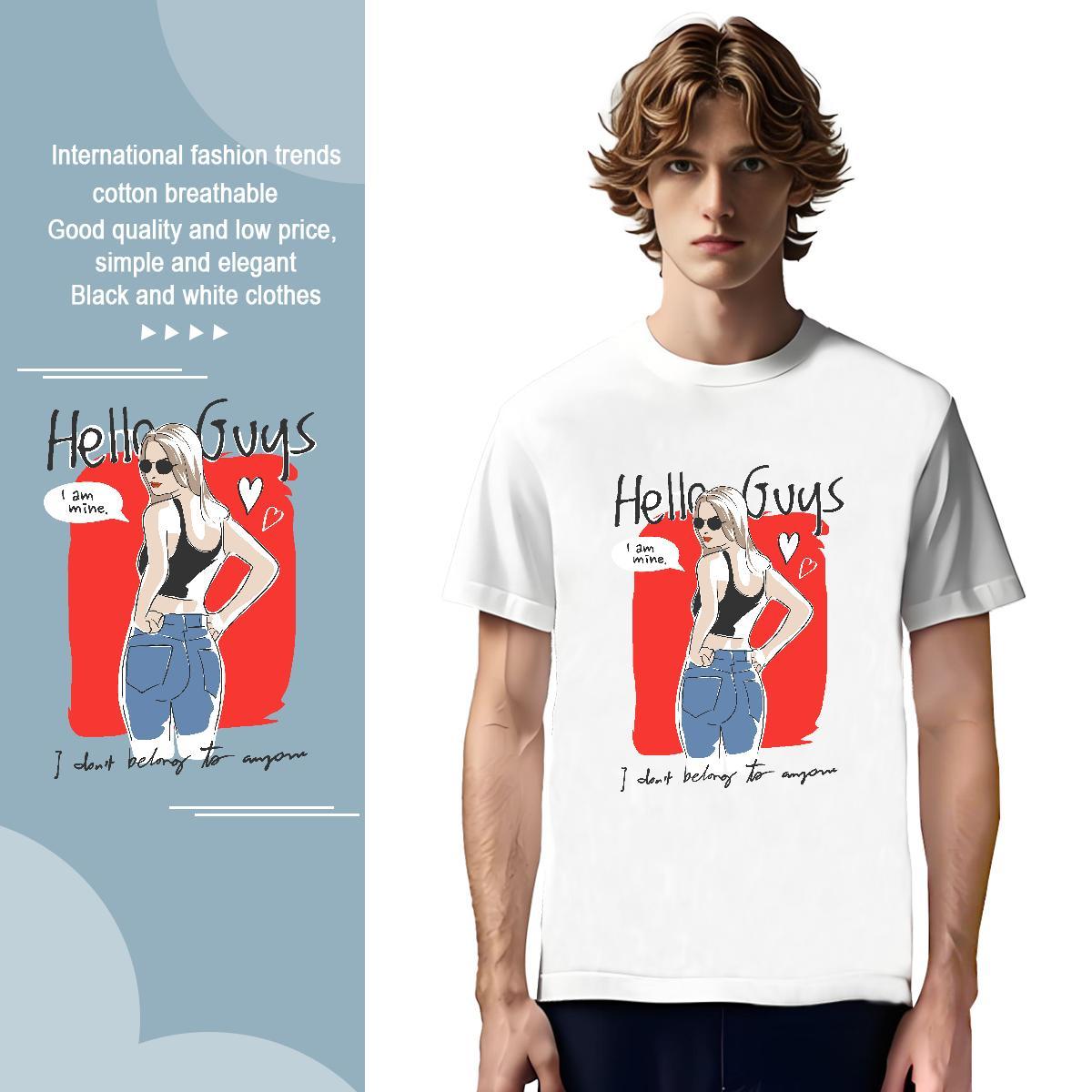 Man T Shirts 100% Cotton 230g character Daily Outfit Crew Neck Breathable Custom Cartoon Tshirts New Soft Top Tees