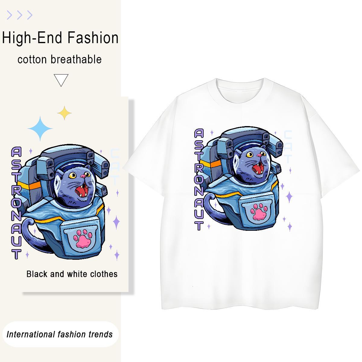 Loose Fit Men Tshirts Spring Summer 100% Cotton 230g Custom Printed Breathable Short Sleeve cat T Shirts Men Fashion Casual Top Tees