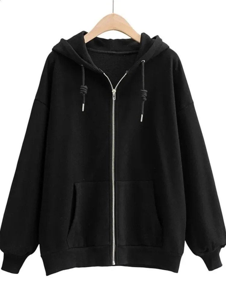 90s Streetwear Fashion Hoodie Y2k Womens Grunge Solid Color Sweatshirt Long Sleeve Pocket Zip Hoodie Harajuku Top Jacket 240812