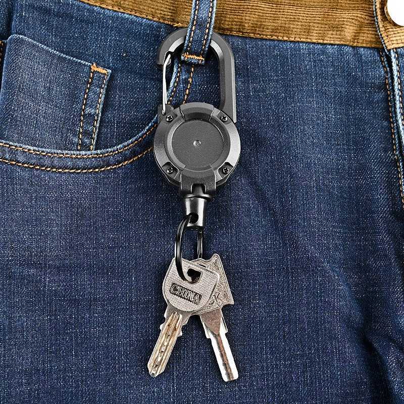 Anti theft metal easy to pull rope elastic keychain sports retractable keychain anti loss skateboard ID card W240808