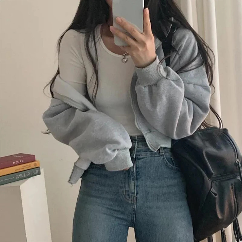 Autumn Harajuku Zip Up Gothic Hoodie Retro Harajuku Oversized Jackets Drawstring Kpop Large Size Streetwear Fashion Short Coat 240812