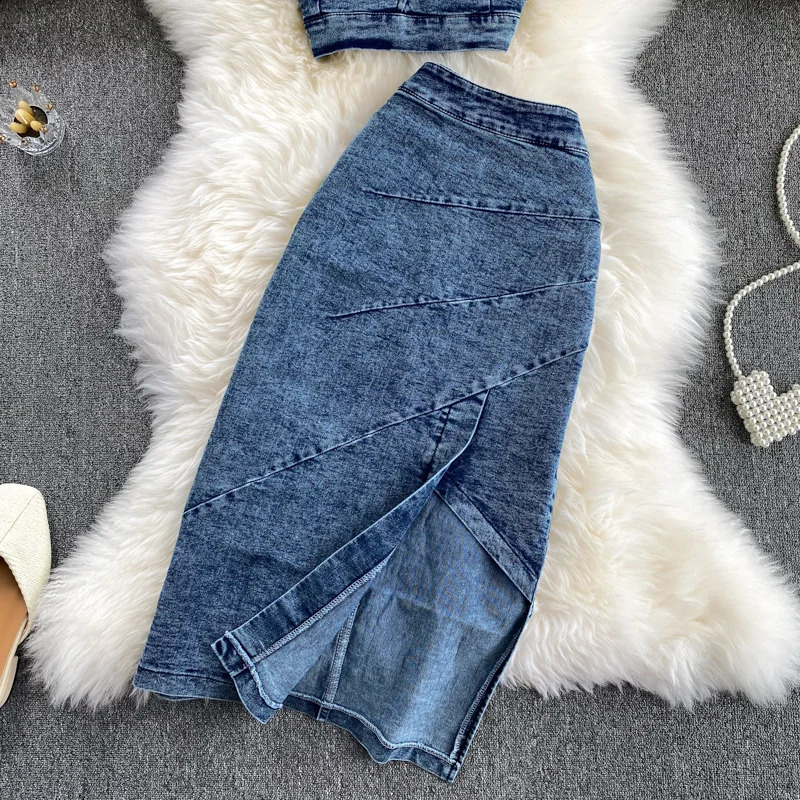 Amolapha Women Denim VestSkirts Sets Sleeveless Straps TopsJean Skirt Suit Outfits 240812